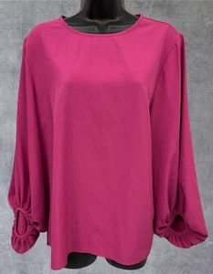 Michelle McDowell Fushia Pink Top Balloon Sleeve Blouse Size Large - Picture 1 of 7