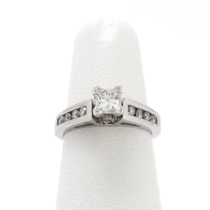 14k White Gold Genuine Princess Cut Diamond Engagement Ring sz4 New - Picture 1 of 8