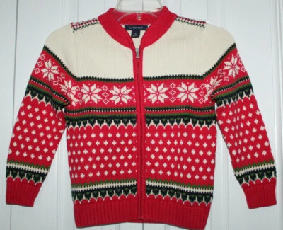 Suéter Lands End Niñas Jóvenes Talla 5/6 Vacaciones Cremallera Frontal ~ Usado en Excelente Condición Foto 1 de 4