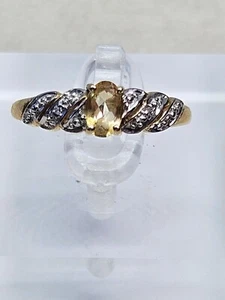 Anello in oro 9 kt con citrino e diamanti misura N1/2 (1,95 g) - Foto 1 di 10