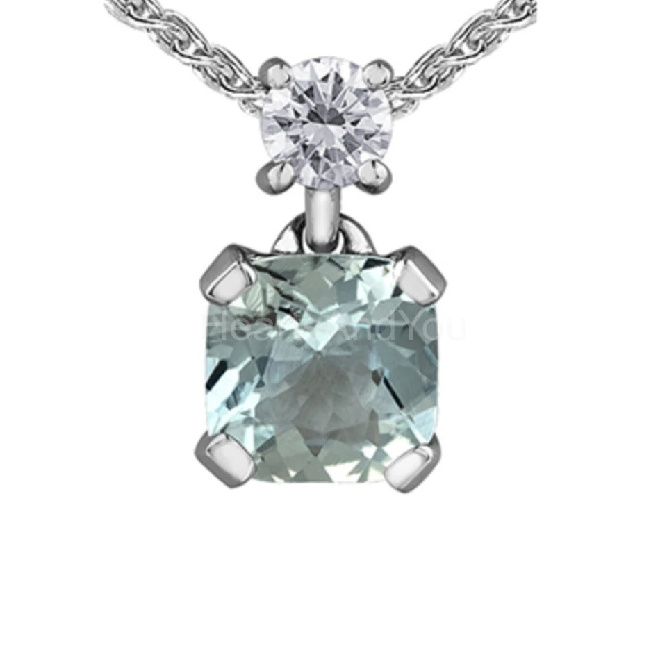 Colgante de dos piedras aguamarina simulada cojín 1ct chapado en oro blanco 14k SIN CADENA Foto 1 de 1