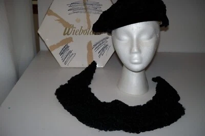 1950-Wieboldt’s Chicago~Sombrero boina y cuello, terciopelo aplastado para mujer - MCM Foto 1 de 4