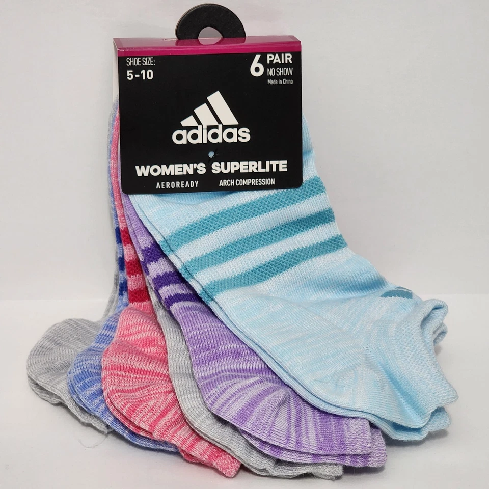 Adidas Womens Superlite No-Show Socks 12-Pair Multi Pack Full Toe Size 5-10 A1