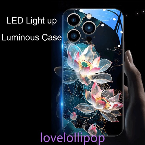 LED Glowing Flower Light up Glass Phone Case Cover for iPhone 16 15 13