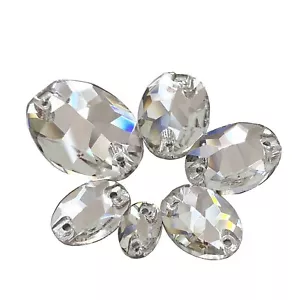 Craft DIY Crystal Sew On Flatback Oval Rhinestones Diamante Gem Cut Glass Beads - Picture 1 of 11