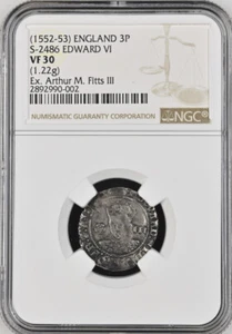 1547-53 Edward VI Threepence, NGC VF30, York Mint, S-2486, ex Fitts III, RARE - Picture 1 of 5