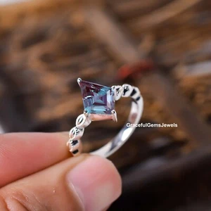 Unique Alexandrite Gemstone 925 Sterling silver halo diamond wedding gift ring - Picture 1 of 4