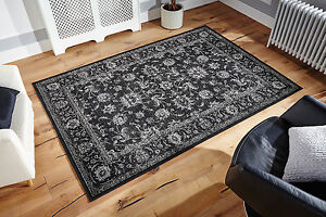 Black Antique Distressed Faded Look Traditional Oriental Silk Like Rugs 4' x 6'