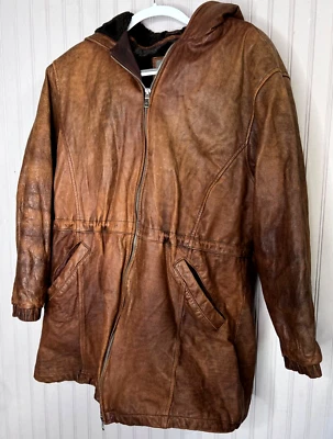 CHAQUETA CON CAPUCHA DE CUERO Wilson para mujer L marrón forrada de piel cuero resistente PARKA Foto 1 de 4