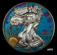 American Silver Eagle Coin Colorful Rainbow Toning #a693