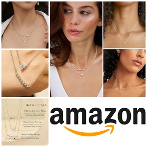 Womens Ladies 2 x Necklaces Layered Sterling Silver Plated S925 1 x 16" 1 x 18" - Picture 1 of 7