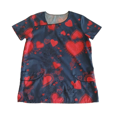 Unbranded Scrub Top Women XL Gray Hearts Valentines Day Medical Uniform Short - Image 1 of 4