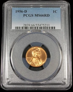 1956 D LINCOLN CENT WHEAT PENNY PCGS MS66RD UNC MS 66 RD CERTIFICATE # 55475211 - Picture 1 of 2