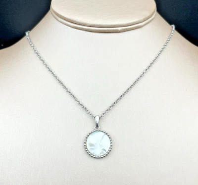 Talbots Simple Mother Of Pearl MOP 银色磁盘吊坠项链 20-23 — 第 1/4 张图片