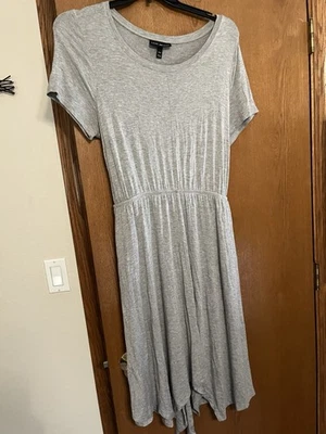 Lane Bryant Size 14/16 Asymmetrical Grey T Shirt Dress With Waist Tie - Image 1 of 3