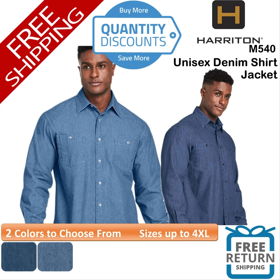 🔥 Camisa vaquera Harriton para hombre Chaqueta bolsillos en el pecho ajuste relajado hasta 4XL M540 Foto 1 de 1