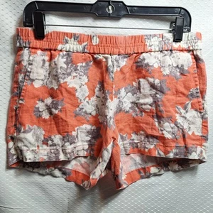 KUT FROM THE KLOTH 100% Linen Jansen Short Sz 4 Salmon Floral Elastic Waist Boho - Picture 1 of 8