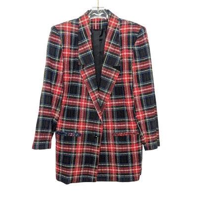 Worthington Vintage 70's Red Plaid Long Sleeve Blazer Pockets Single Button 8 - Image 1 of 4