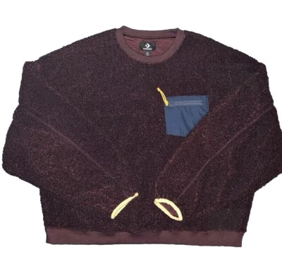 Sudadera Converse Mujer Manga Larga Sherpa Jersey Granate Pullover Talla L Foto 1 de 4