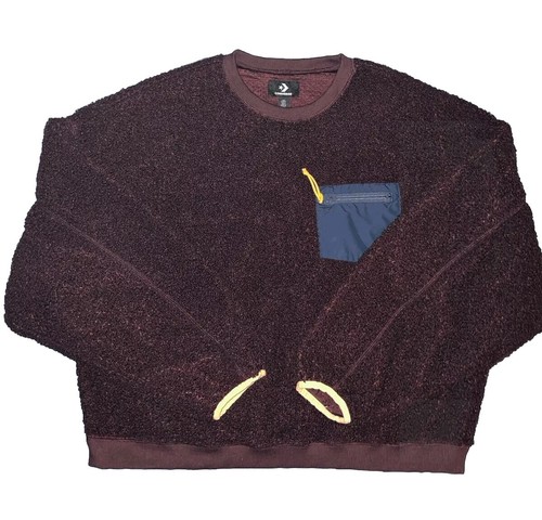 VETEMENTS Converse Felpa Donna Manica Lunga Maglia Sherpa Pullover Marrone Taglia L