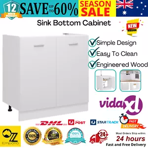 Modern Sink Cabinet White 2-Door Cupboard Kitchen Storage Organizer Furniture AU - Picture 1 of 13