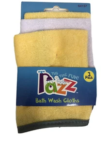 Razz Tub Time Fun Baby Bath Wash Cloths 3 Pack Yellow White - Picture 1 of 3