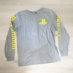 PlayStation Mens Long Sleeve T-Shirt Size M Gray Neon Yellow Logo 2019 Retro - Bild 1 von 11