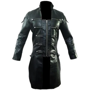 Mens Heavy Duty Black Leather Steampunk Goth Metrix Style Trench Long Coat - Picture 1 of 4