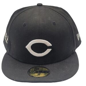 Cincinnati Reds Hat Cap Fitted Size 8 Black with White Logo DRE New Era MLB