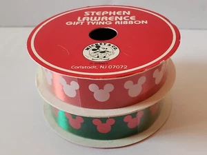 Lot of 2  7/8" X 12'  Stephen Lawrence Mickey Mouse Ears Red Green Ribbon Disney - Picture 1 of 5