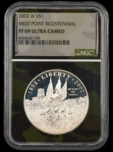2002 West Point Proof Silver Dollar 50C NGC PF69UCAM Camo Core Exclusive - Picture 1 of 2