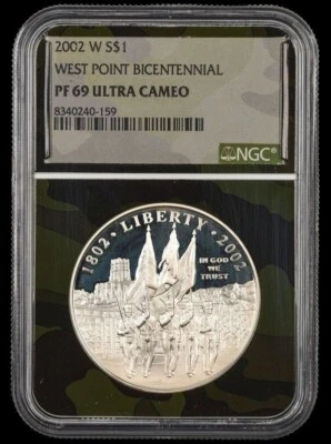 2002 West Point  Proof Silver Dollar NGC PF69UCAM Camo Core Exclusive - Image 1 of 2