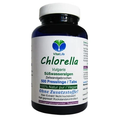 VITALLIFE Chlorella Vulgaris 500 Presslinge Ohne Zusatzstoffe Natur Pur. 26403