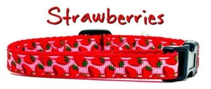 Strawberry cat or small dog collar 1/2" wide adjustable handmade bell or leash - Picture 1 of 12