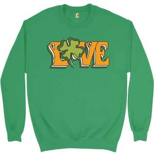 LOVE Sweatshirt Irish Shamrock St. Patrick's Day Holiday Clover Crewneck - Picture 1 of 36