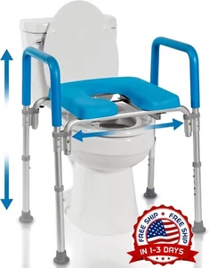 Asiento De Inodoro Elevado Con Asas Y Altura Y Ancho Ajustables (Azul) NUEVO US - Picture 1 of 8