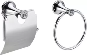 Bathroom Accessories Set, Chrome Toilet Roll Holder and Towel Ring Wall Mounted - Picture 1 of 8