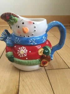 SNOWMAN 10 Oz Creamer Microwave and dishwasher safe super cute 3-D details - Picture 1 of 7