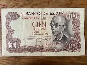 Billete Español 100 Pesetas 1970 No.5G5794917 820f - Imagen 1 de 2