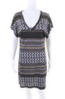 Hale Bob Womens Silk Spotted Striped Geometric Short Sleeve Dress Black Size M