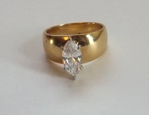 Sterling Silver Gold Plated Marquee CZ Lady's Ring Size 7 3/4 - Picture 1 of 3