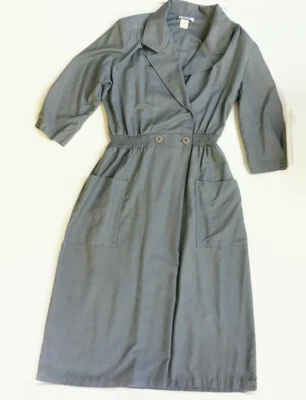 Vestido de trabalho tradicional vintage feminino 12 cinza colarinho elástico cintura feito nos EUA - Imagem 1 de 4