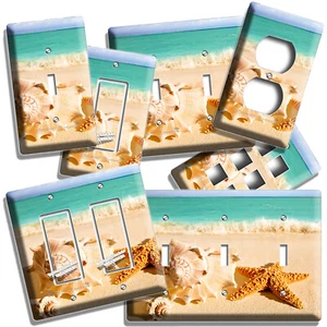 SEASHELLS STARFISH SANDY BEACH LIGHT SWITCH WALL PLATE OUTLET NAUTICAL ART DECOR - Picture 1 of 34