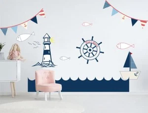 Personalized Nautical Theme Wall Sticker Decal Decor Mural Kids Room WC295 - Picture 1 of 4