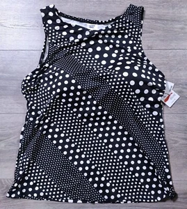Lands End Tankini Womens Size 12 Black Polka Dot Highneck Swimwear Lake Pool - Picture 1 of 7