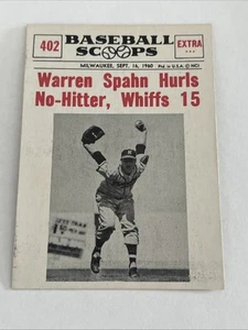 1961 Nu-Cards Baseball Scoops Set Break Warren Spahn Whiffs 15 Card #402 - Picture 1 of 4
