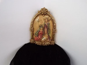 Appendiabiti da parete composito dipinto oro Sacra Famiglia vintage 10,5" x 7,5" x 1,5" - Foto 1 di 6