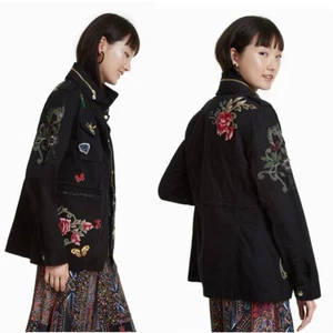 Desigual Clansei Jacket Hood Removable Lining Floral Embroidery Parka sz Small - Picture 1 of 16