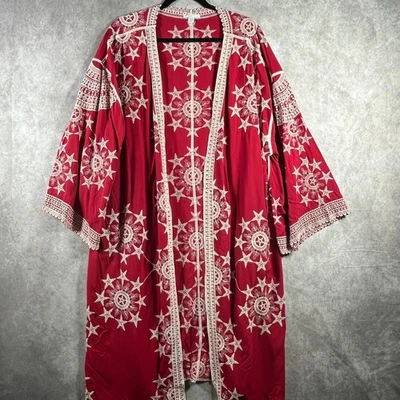 Top Cato Kimono Mujer 18/20 Rojo Geométrico Estrella Abierto Boho Festival Hippie Gitano Foto 1 de 4