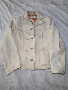 Vintage Damen Gr. XS Ann Taylor 100% Leder Elfenbein Jacke - Bild 1 von 6